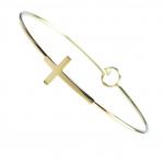 Stainless Steel Gold Toned Bangle with Cross Accent